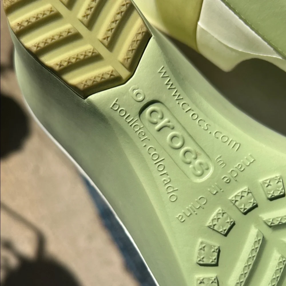 CROCS Sassari Lime Green and White Wedge Sandals